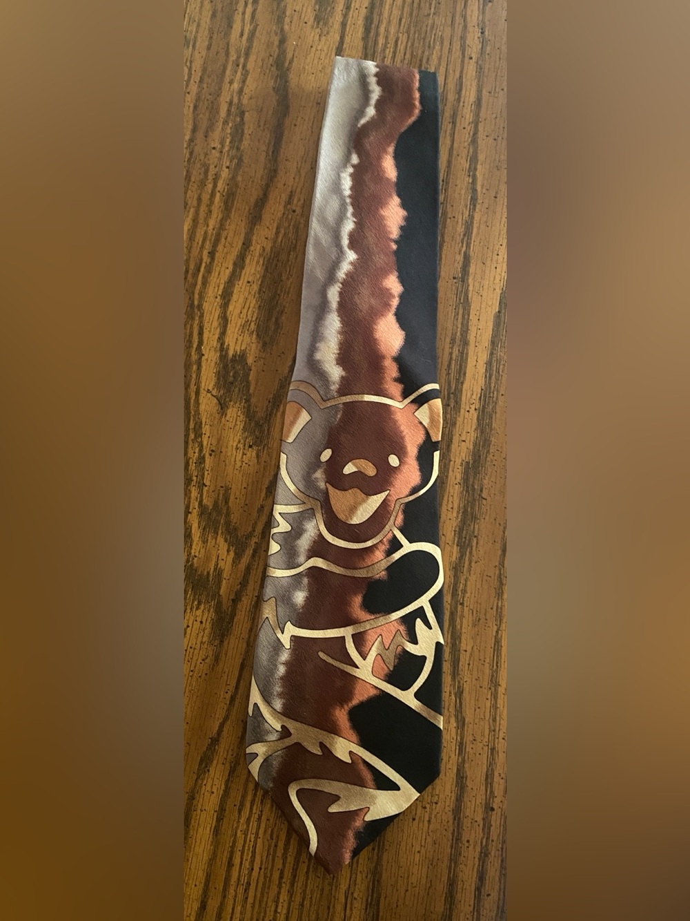 Vintage 90s Grateful Dead Dancing Bear Silk Tie Earth Tone Brown/Tan Abstract